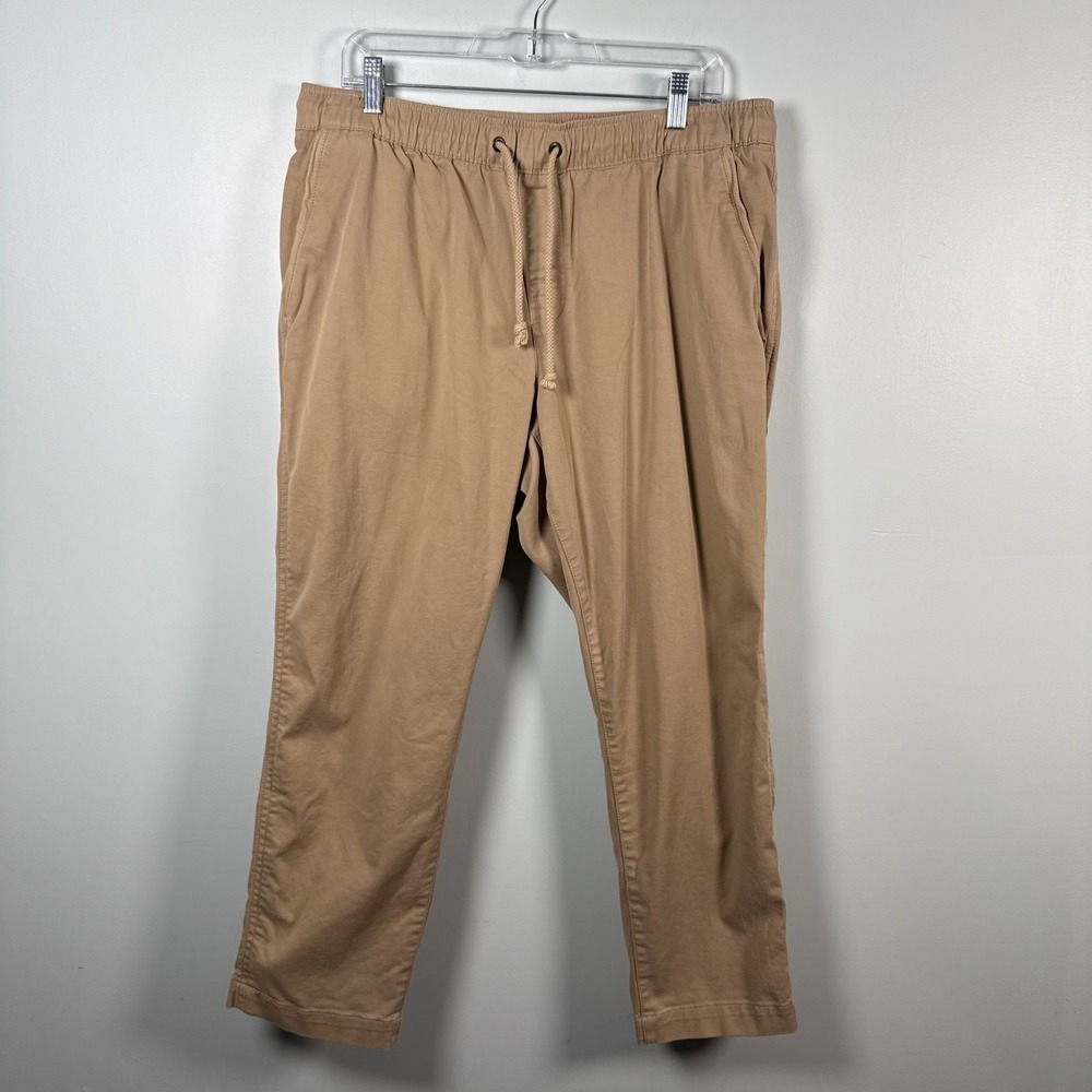 LL Bean Mens Pants Classic Fit Khaki Tan Coolmax Stretch Drawstring Pullon 34